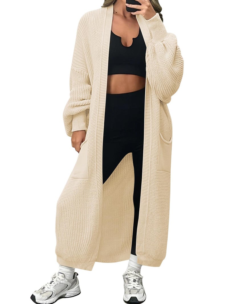 LILLUSORY Womens Long Cardigan Fall Sweater 2025 Plus Size Oversized Chunky Ribbed Cable Knit Cozy Coat Outfit Clothes Coatigan Jacket Fashion Trendy Winter Apricot L - Image 1