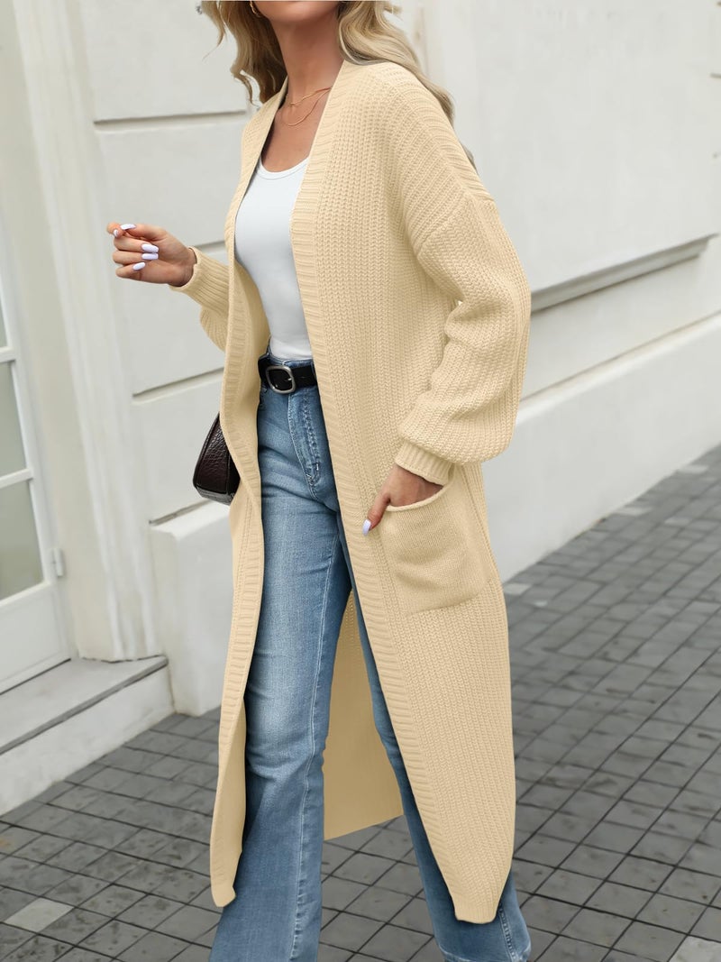 LILLUSORY Womens Long Cardigan Fall Sweater 2025 Plus Size Oversized Chunky Ribbed Cable Knit Cozy Coat Outfit Clothes Coatigan Jacket Fashion Trendy Winter Apricot L - Image 4