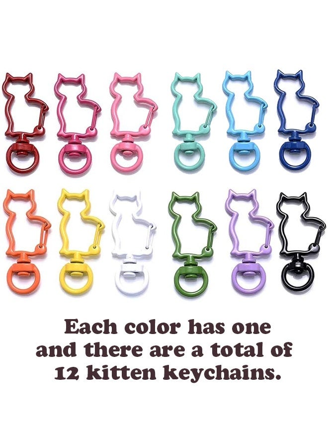 12PCS Colorful Metal Cat Design Spring Snap Keychain ，Clip Alloy Multicolor Metal Swivel Clasps， Swivel Lanyard Snap Hook，Colorful Keychain Lobster Clasps DIY Jewelry - Image 2