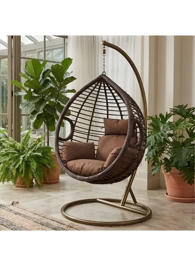 اي بي اكس هوم كرسي أرجوحة معلق من ABX HOME بتصميم بيضاوي، مناسب للاستخدام الداخلي والخارجي، مصنوع من الخيزران والروطان، مزود بوسائد قابلة للغسل مقاومة للأشعة فوق البنفسجية وإطار حديدي، مثالي للحديقة وغرفة المعيشة والفناء الخلفي. - Image 2