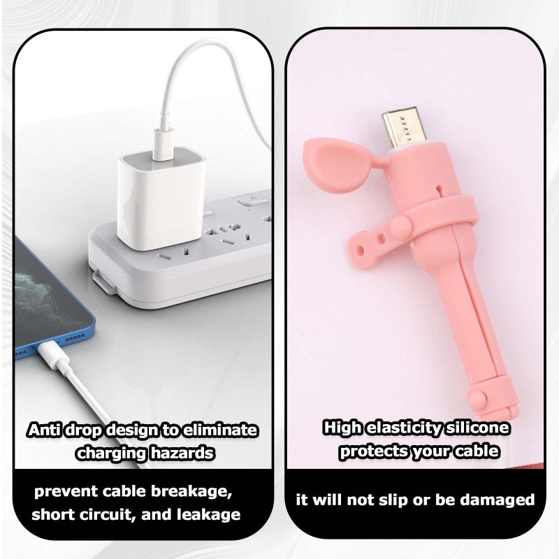 Pretwad 6 Pairs Silicone Charger Cable Protectors - Universal 3-in-1 Non-Slip Cord Saver, Double-End Silicone Data Cable Protection Cover Cord Organizer, Charger Cables Protector for Home Wrap Accessories - Image 4