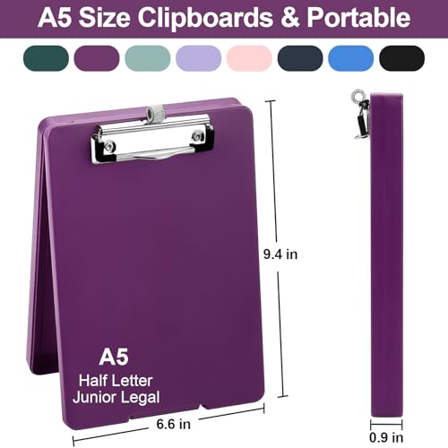 Meiikun Small Clipboard with Storage, A5 Clipboards with Pen Holder, Half Letter Clip Boards 6x9 Mini Plastic Clipboard with Low Profile Clip for Classroom, School, Office Supplies (Purple) - Image 2