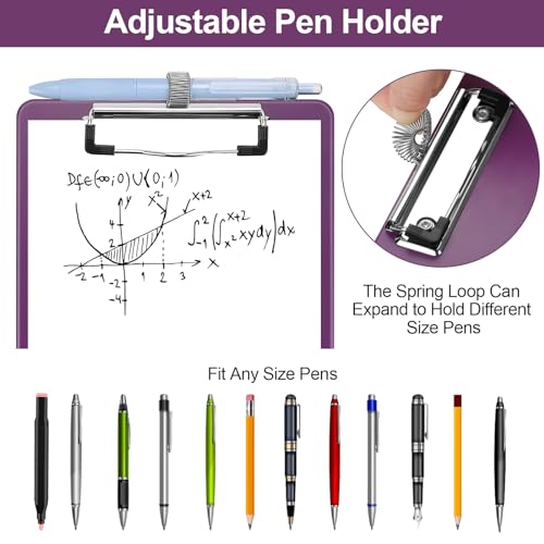 Meiikun Small Clipboard with Storage, A5 Clipboards with Pen Holder, Half Letter Clip Boards 6x9 Mini Plastic Clipboard with Low Profile Clip for Classroom, School, Office Supplies (Purple) - Image 3