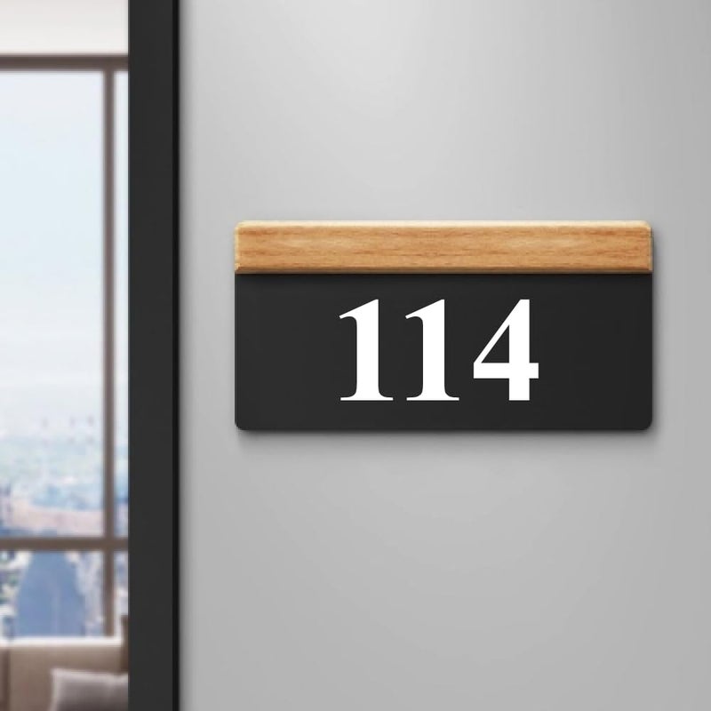 RL Digital Units House Number Plate - 114 Hotel, Hospital, Lodge,Apartment,Door No,Laser cut acrylic fixed with white color water proofing PVC sticker|Easy installation type double sided tape fixed on backside - Image 1