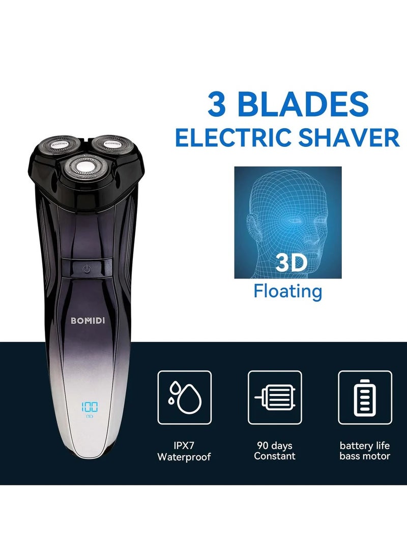 Bomidi M5 Electric Shaver Wireless Electric Razor Beard Trimmer Wet & Dry Hair Shaver Rechargeable Type-C IPX7 Waterproof - Black