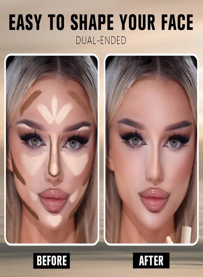 QIDSTERS 2in1 Cream Contour Highlighter Stick, Neutral Bronzer Makeup Sticks, Applies Dual-Ended Sculpting Stick for Face Body, Long Lasting Waterproof No Smudging, Suitable for Makeup Beginners-Fair - Image 4