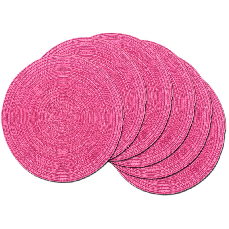 SHACOS Round Braided Placemats Set of 6 Cotton Round Place Mats 15 inch Washable Table Mats for Holiday Party (Hot Pink, 6) - Image 1
