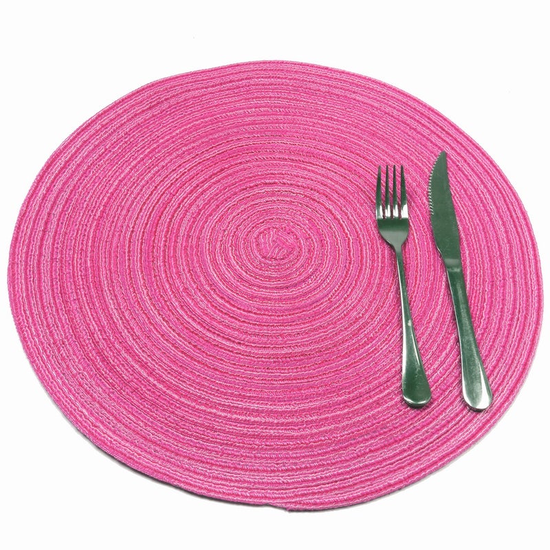 SHACOS Round Braided Placemats Set of 6 Cotton Round Place Mats 15 inch Washable Table Mats for Holiday Party (Hot Pink, 6) - Image 2
