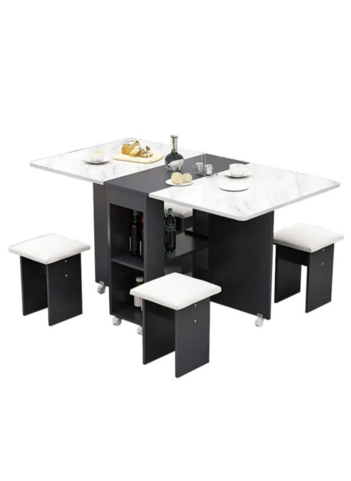 Generic - Folding Dining Table,Dining Table, Removablefolding Dining Table, Dining Table Set For 4 Spacesaving Dining Table For Tight Spaces With 4 Chairshalfblack - Image 1