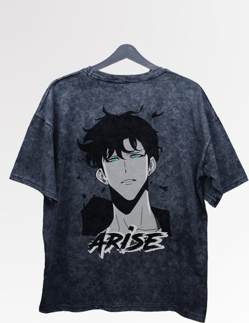 Fuddy Moda Oversize Arise Anime Back Printed Washed T-Shirt, Unisex Solo Leveling Printed Distressed T-Shirt  - Image 4