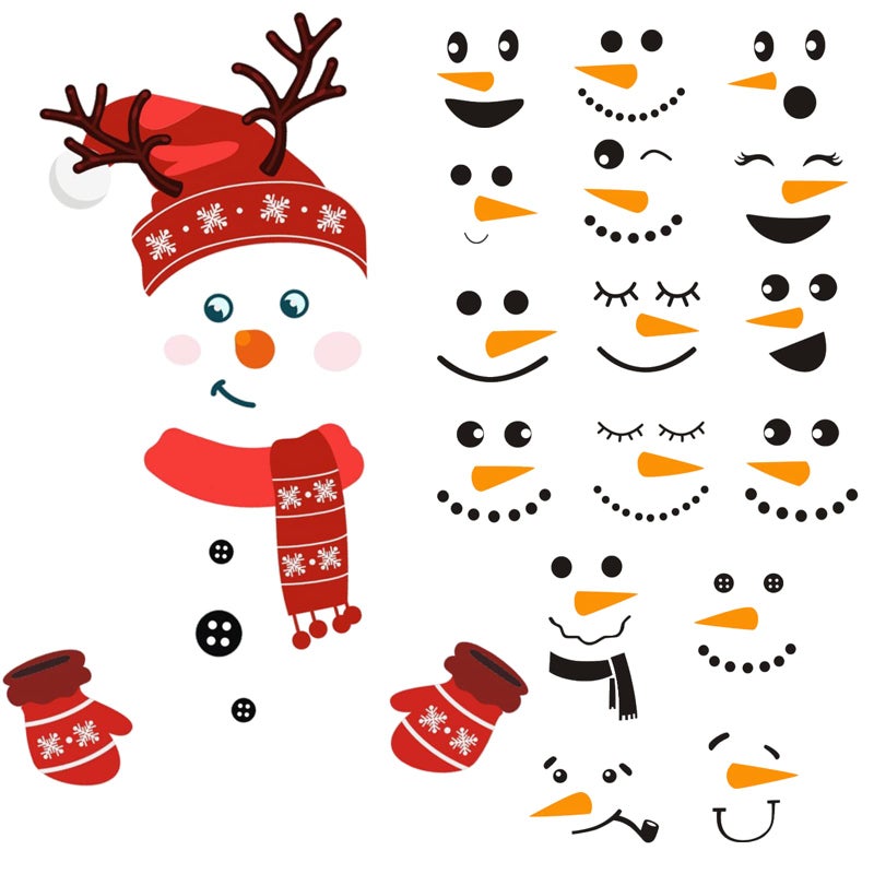 Kaemi Snowman Face Stickers for Crafts Christmas Snowman Refrigerator Stickers Wall Decals Window Cling