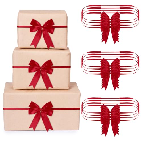 Jetec 24 Pieces Christmas Elastic Bows for Gift Boxes Stretch Loops with Bows Christmas Elastic Ribbon Crafts for Boxes Gift Wrapping2024 InchBurgundy - Image 1
