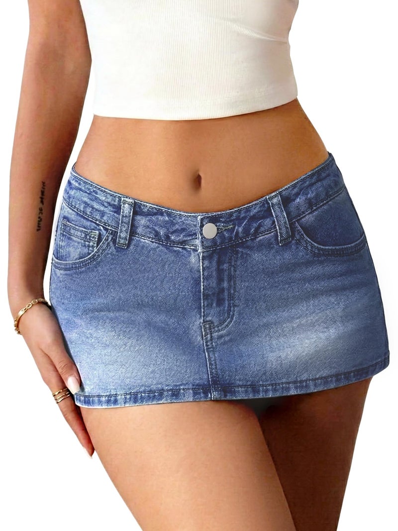 ELLEVEN Denim Mini Skirt Women,Jean Skirt Skorts for Woman Low Rise Y2k Jean Micro Summer Skirt with Shorts Underneath Cute Trendy 2026 Country Concert Outfits Blue Denim Small - Image 1