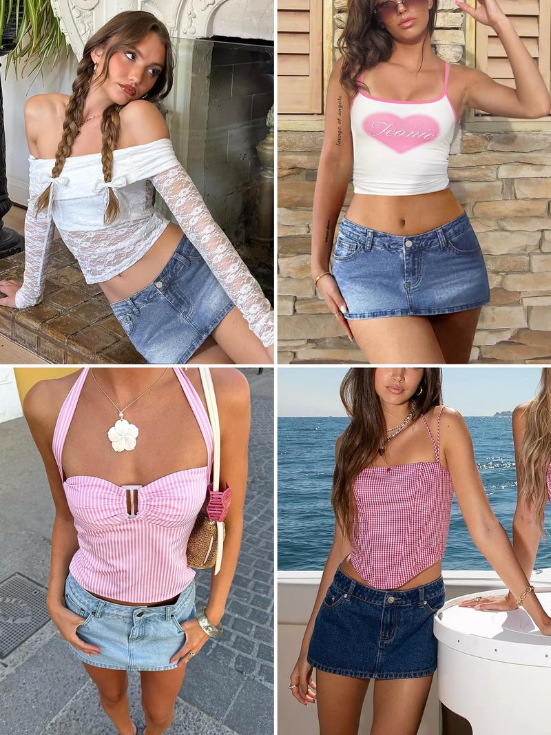 ELLEVEN Denim Mini Skirt Women,Jean Skirt Skorts for Woman Low Rise Y2k Jean Micro Summer Skirt with Shorts Underneath Cute Trendy 2026 Country Concert Outfits Blue Denim Small - Image 5