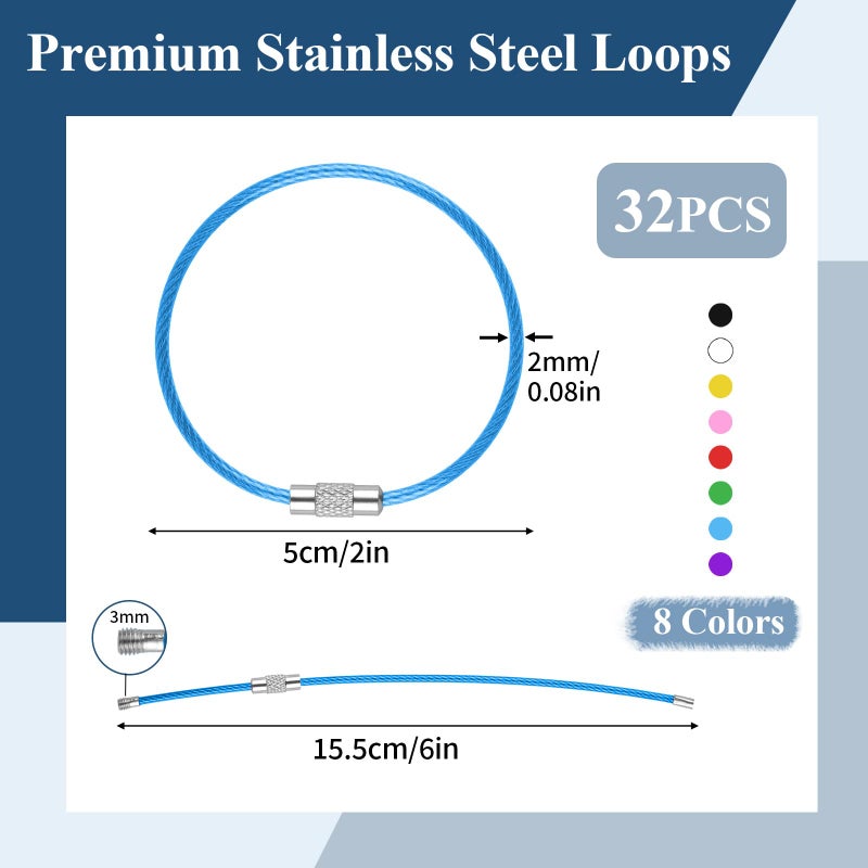 PEASUG 32 Pack 6 Inch Wire Keychain Cable, 2mm Thick Cable Stainless Steel Key Ring, Luggage Tags Loops for Keyrings, Key Tags, Luggage Tags, Kitchen Utensils-Assorted Colors - Image 2