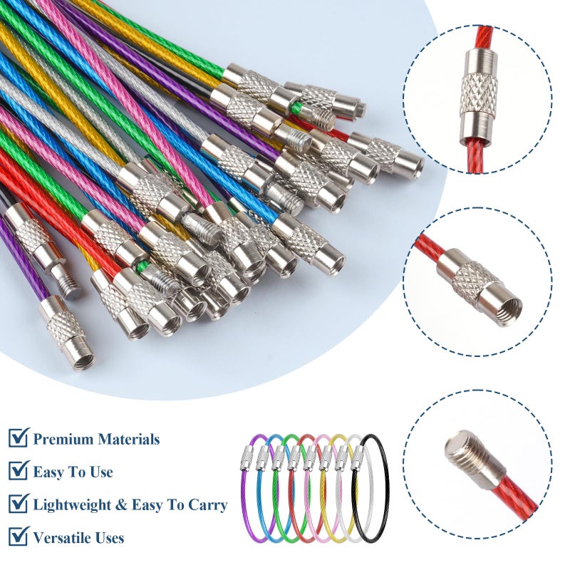 PEASUG 32 Pack 6 Inch Wire Keychain Cable, 2mm Thick Cable Stainless Steel Key Ring, Luggage Tags Loops for Keyrings, Key Tags, Luggage Tags, Kitchen Utensils-Assorted Colors - Image 4