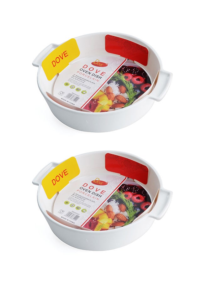 Dove 2-Piece Round Porcelain Baking Dish With Handles 9 Inch 23x19.8x5.3CM White  - Image 1