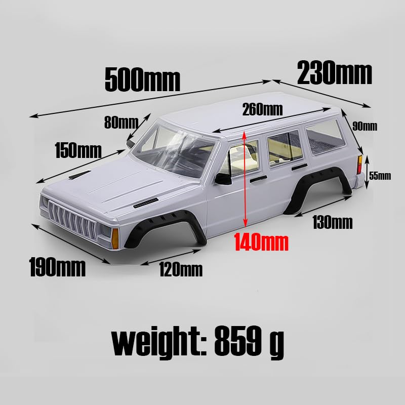 YSKMLOLP RC Car Hard Body Shell Kit,313mm Wheelbase Cherokee Body Car Shell for 1/10 RC Crawler Axial SCX10 & SCX10 II 90046 90047 TRX4 Kit (White) - Image 2
