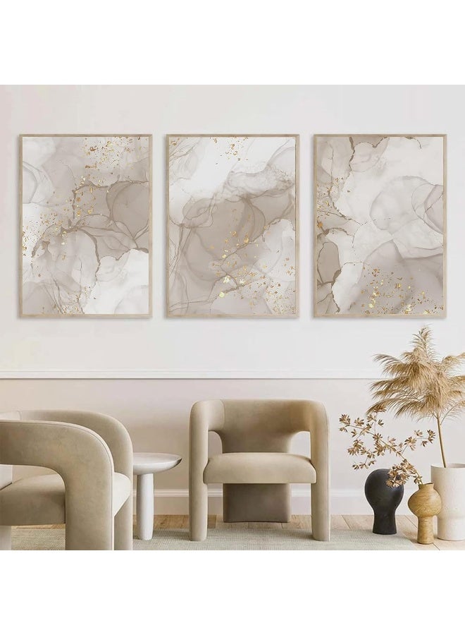 Home Trove Marble Wall Painting Gold Foil Canvas Painting White and Gold Wall Art Canvas Marble Canvas Wall Art Beige Abstract Painting Marble Texture Wall Art Minimalist Abstract Art Prints 16x24inchx3 No Frame  - Image 1