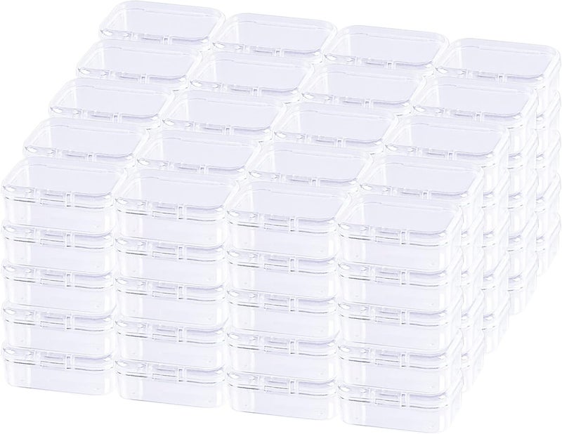 Thintinick Mini Clear Plastic Storage Containers, 2.56x1.77x0.79 inch | 100 Pack, Rectangular, Hinged Lid, For Beads and Small Craft Items - Image 1