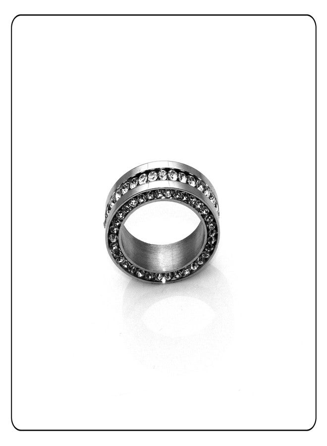 Fusamk Fashion Iced Out Ring Stainless Steel Band Ring(Steel(9)) - Image 4