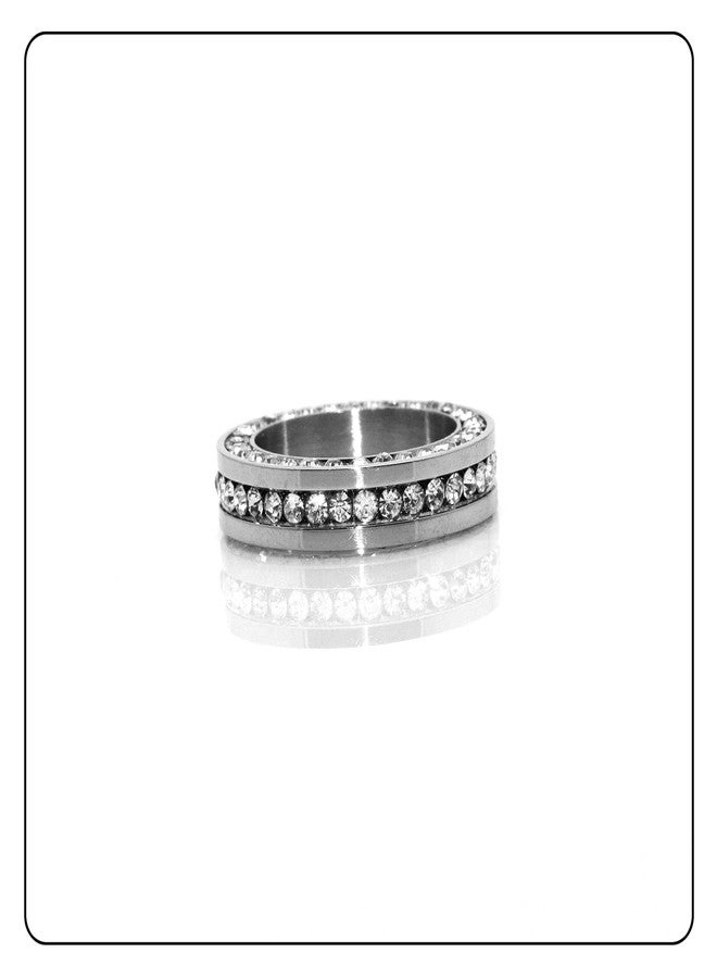 Fusamk Fashion Iced Out Ring Stainless Steel Band Ring(Steel(9)) - Image 3