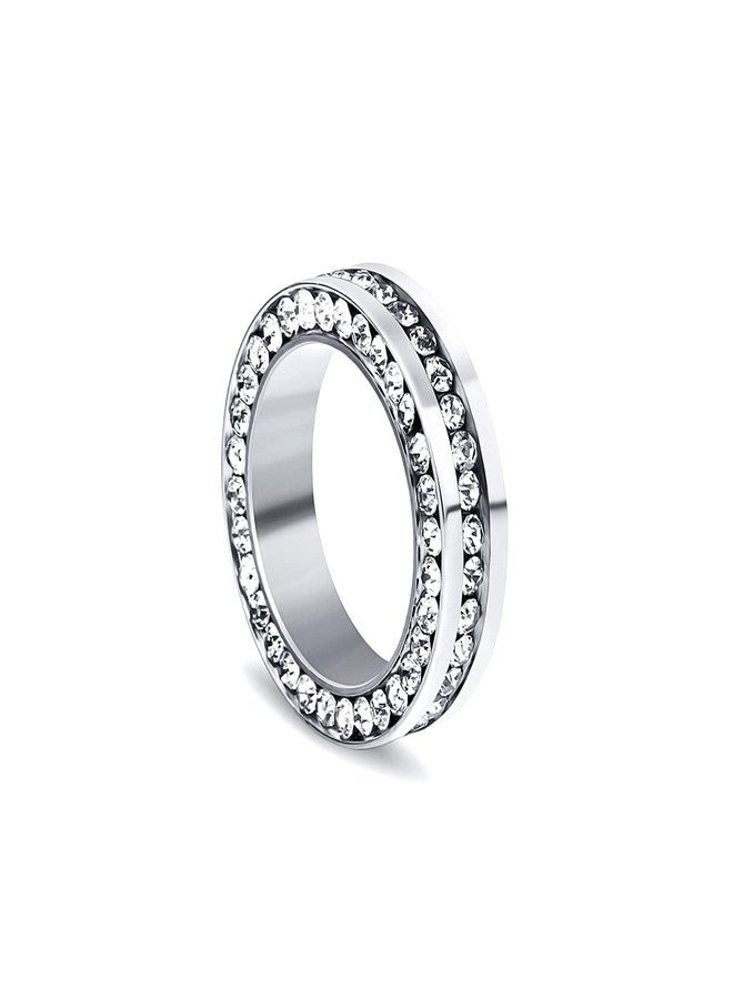 Fusamk Fashion Iced Out Ring Stainless Steel Band Ring(Steel(9)) - Image 1