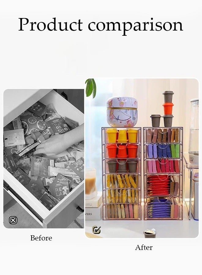 DUNISO Six-Layer Drawer-Type Acrylic Storage Box Display Box, Transparent Storage Dust-Proof Locker, Tea Bag, Cosmetics, Skin Care Storage Box, Suitable For Office, Dressing Table, Desk, Bathroom, Bedroom, Desktop Stackable Container - Image 3