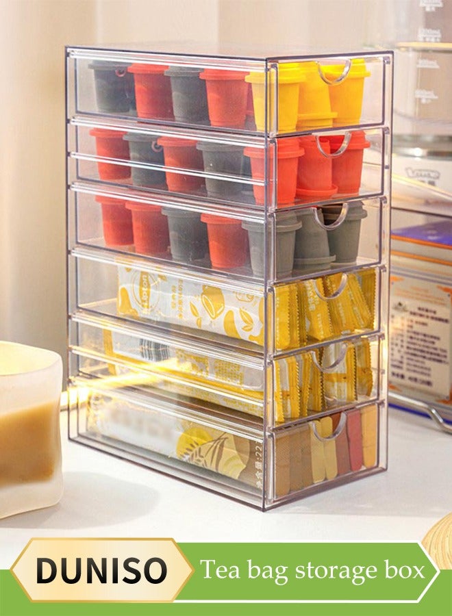 DUNISO Six-Layer Drawer-Type Acrylic Storage Box Display Box, Transparent Storage Dust-Proof Locker, Tea Bag, Cosmetics, Skin Care Storage Box, Suitable For Office, Dressing Table, Desk, Bathroom, Bedroom, Desktop Stackable Container - Image 1