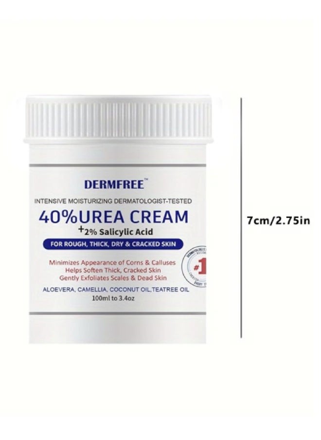 DERMFREE - 100ml 40% Urea Cream with 2% Salicylic Acid Intensive Moisturizing Hydrating Urea Cream for Rough Thick Dry Cracked Feet Hand Skin Remove Corn and Callus Exfoliates Soften Thick Dead Skin - Image 1