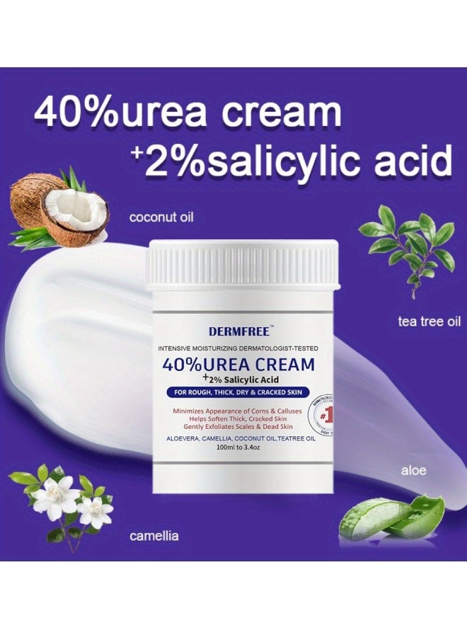 DERMFREE - 100ml 40% Urea Cream with 2% Salicylic Acid Intensive Moisturizing Hydrating Urea Cream for Rough Thick Dry Cracked Feet Hand Skin Remove Corn and Callus Exfoliates Soften Thick Dead Skin - Image 1