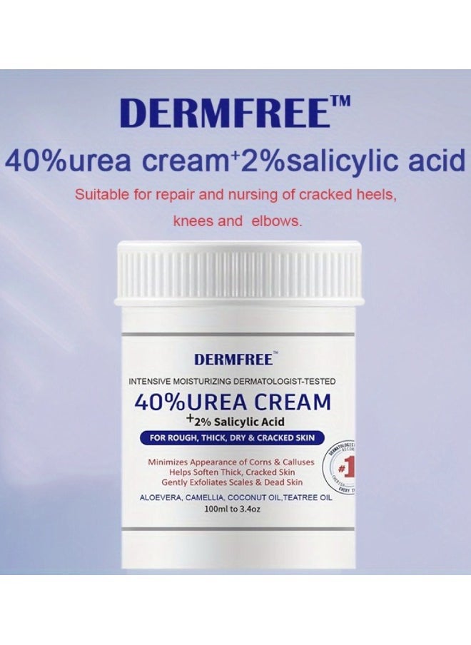 DERMFREE - 100ml 40% Urea Cream with 2% Salicylic Acid Intensive Moisturizing Hydrating Urea Cream for Rough Thick Dry Cracked Feet Hand Skin Remove Corn and Callus Exfoliates Soften Thick Dead Skin - Image 1