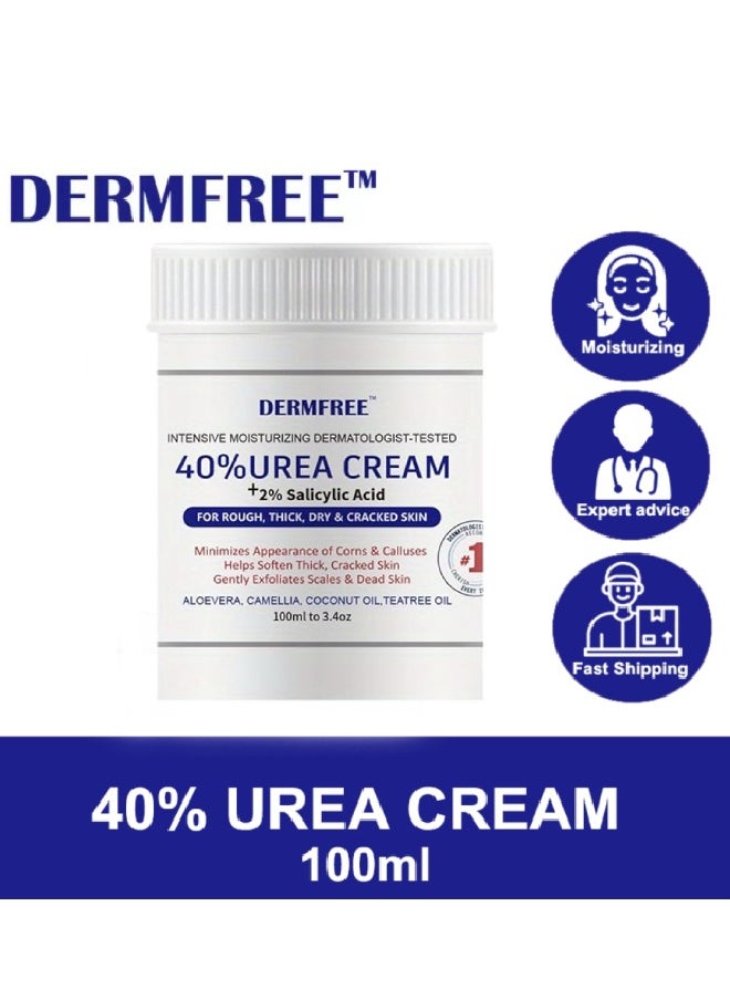 DERMFREE - 100ml 40% Urea Cream with 2% Salicylic Acid Intensive Moisturizing Hydrating Urea Cream for Rough Thick Dry Cracked Feet Hand Skin Remove Corn and Callus Exfoliates Soften Thick Dead Skin - Image 1