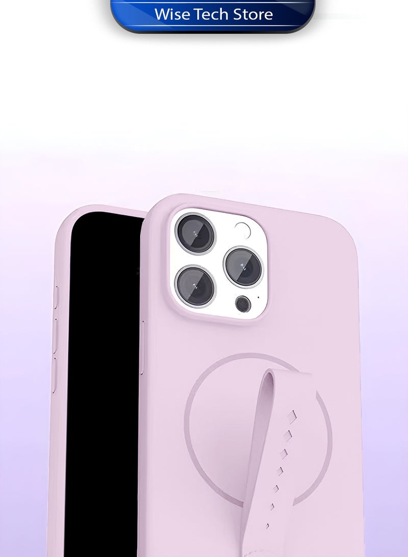 Wtech Apple iPhone 16 Pro Max 5G 2024 Invisible Magnetic Liquid Silicone Rotating Wristband Case Cover (MCRPSN) - Light Pink - Image 2