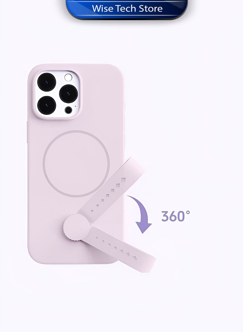 Wtech Apple iPhone 16 Pro Max 5G 2024 Invisible Magnetic Liquid Silicone Rotating Wristband Case Cover (MCRPSN) - Light Pink - Image 5