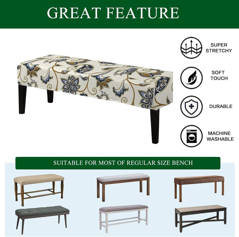 CRFATOP 4 Pieces Stretchy Dining Chair Slipcovers with Bench Cover Printed Dining Room Chair Covers Bench Seat Cushion Covers Upholstered Kitchen Seat Slipcover for Dining RoomA23 - Image 5