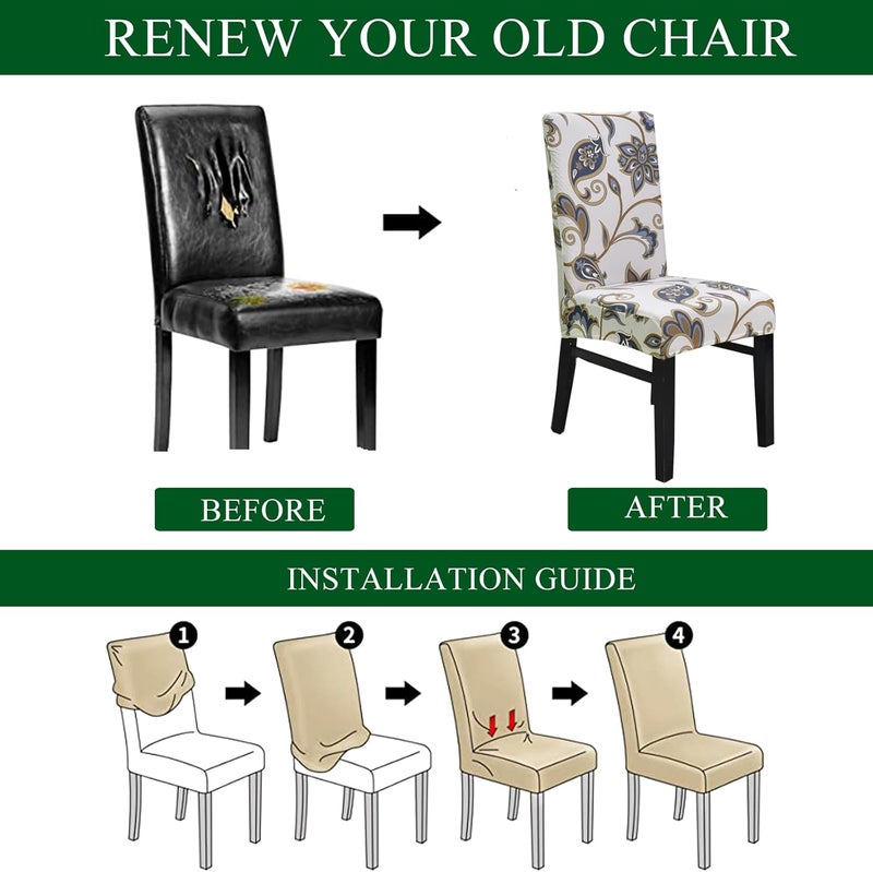 CRFATOP 4 Pieces Stretchy Dining Chair Slipcovers with Bench Cover Printed Dining Room Chair Covers Bench Seat Cushion Covers Upholstered Kitchen Seat Slipcover for Dining RoomA23 - Image 4