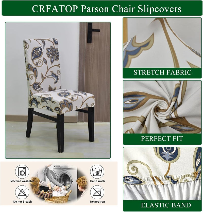 CRFATOP 4 Pieces Stretchy Dining Chair Slipcovers with Bench Cover Printed Dining Room Chair Covers Bench Seat Cushion Covers Upholstered Kitchen Seat Slipcover for Dining RoomA23 - Image 3