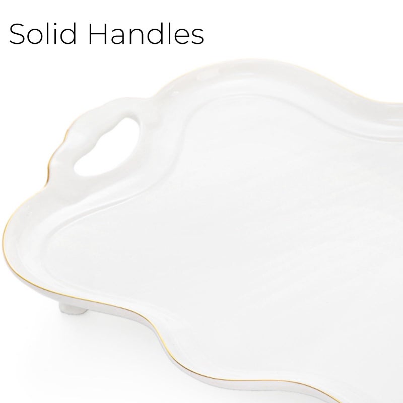 Tlence 16" Ceramic Serving Tray with Handles, Vintage Large Serving Platter, Luxury British Style Coffee Table Tray, Decorative Dish with Golden Rim, Rectangular Tea Tray for Perfume for Living Room - Image 3