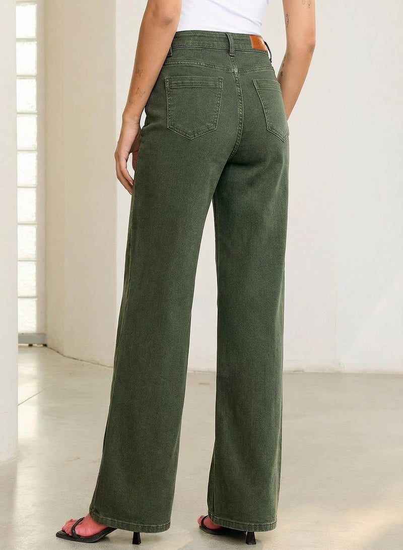 Sidefeel Women's Jeans Wide Leg High Waisted Stretchy Straight Leg Denim Pants Baggy Jeans Green Size 12 - Image 2