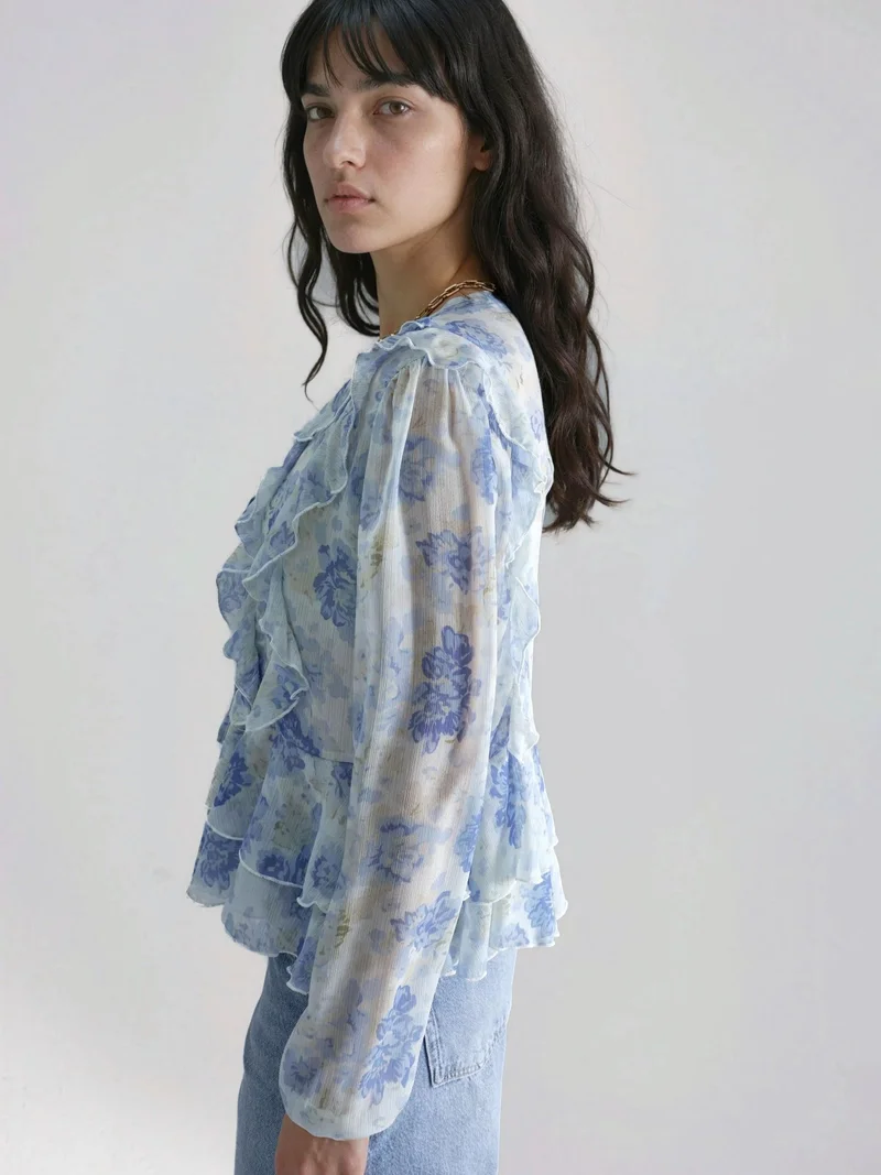 HICCUP Frilly V-Neck Patterned Blouse
