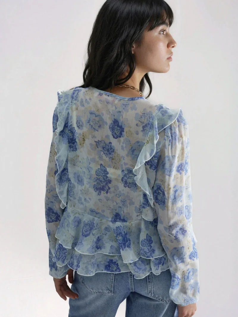 هيكاب Frilly V-Neck Patterned Blouse