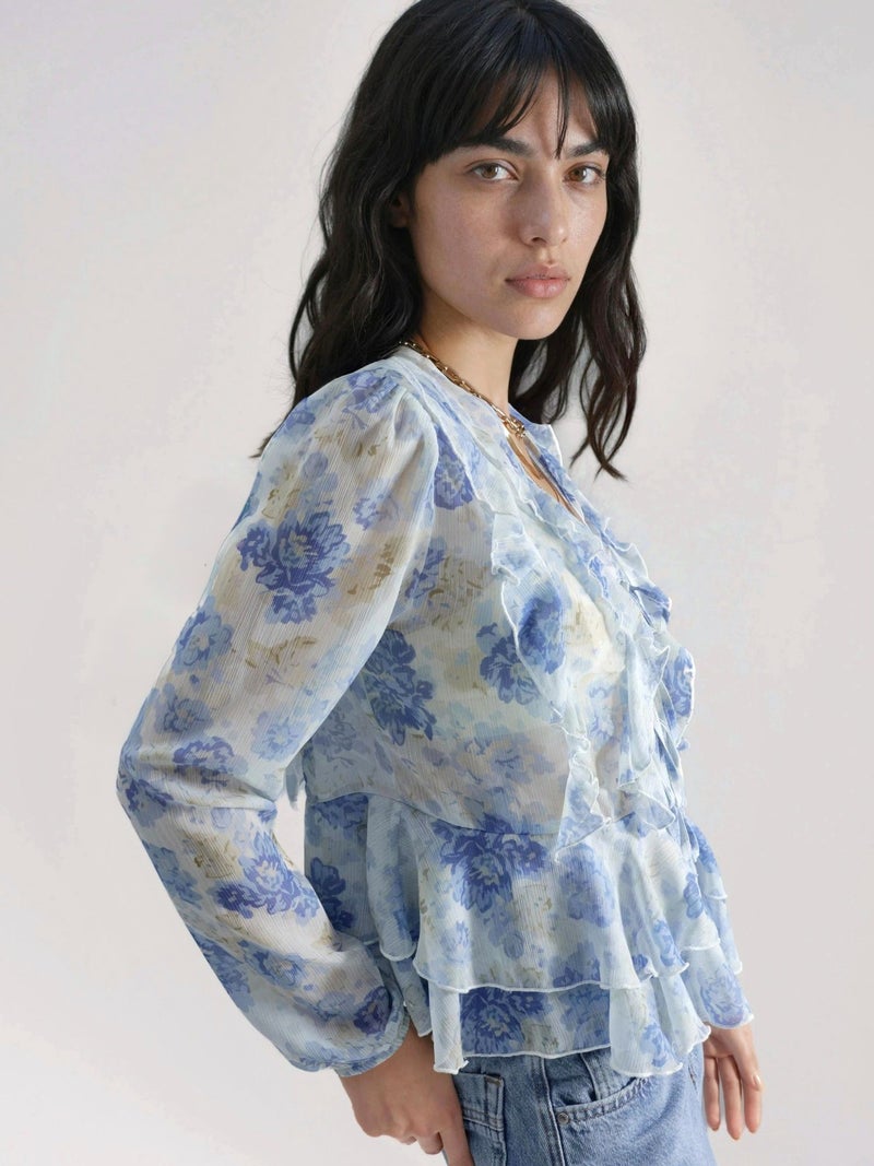 HICCUP Frilly V-Neck Patterned Blouse - Image 4