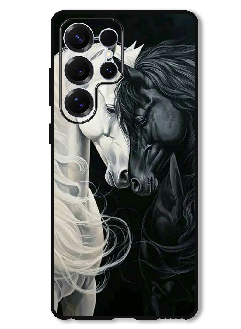Theodor Protective Case Anti Scratch Shock Proof Bumper Cover For Samsung Galaxy S25 Ultra Black and White Horse - Image 1