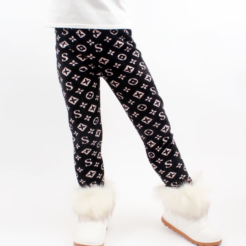 Super Soft Thickened Middle And Small Children Girls' Leggings Pencil Trousers Baby Casual Fleece-Lined Stickler Trousers - Image 1