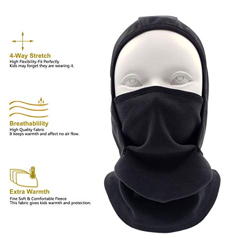 Yuhan Pretty Kids Balaclava Ski Mask Windproof Fleece Neck Warmer Gaiter Winter Face Warmer for Cold Weather Boys Girls (2pcs Black+Red) - Image 3