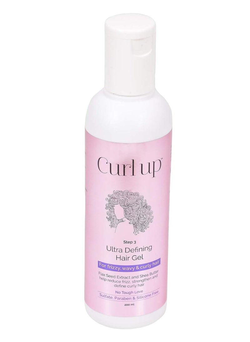 Curl Up Ultra Defining Hair Gel - Strong Hold Flaxseed Hair Gel - For Dry Frizzy, Wavy & Curly Hair - Sulphate Paraben & Silicone Free (200ml)  - Image 1