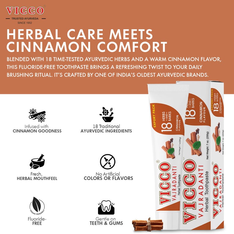 Vicco Vajradanti Ayurvedic Herbal Toothpaste by Vicco â€“ 70 Year Legacy of Ayurveda, Cinnamon Flavour, with 18 Ayurvedic Herbs & Barks, 100% Natural, Vegan, Fluoride-Free & Cruelty-Free â€“ 7 oz (3 Pack) - Image 4
