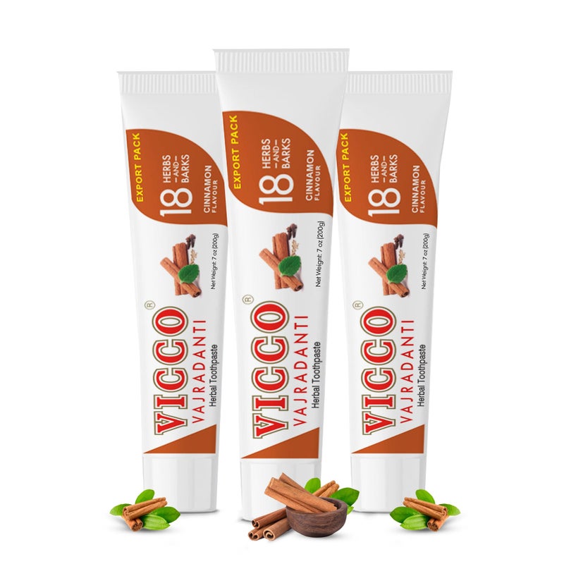 Vicco Vajradanti Ayurvedic Herbal Toothpaste by Vicco â€“ 70 Year Legacy of Ayurveda, Cinnamon Flavour, with 18 Ayurvedic Herbs & Barks, 100% Natural, Vegan, Fluoride-Free & Cruelty-Free â€“ 7 oz (3 Pack) - Image 1