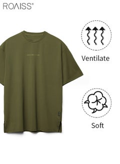 roaiss Men's Loose Fitting Breathable Sports Quick Drying T-Shirt Fashion Round Neck Running Fitness Short Sleeved Top Everyday Versatile Pullover  - Image 4